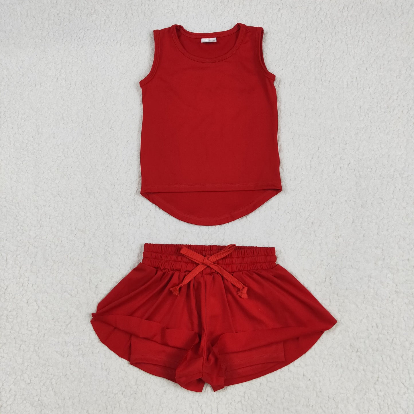 GSSO2499 Pure Red Yoga Milk Silk Sleeveless Top Shorts Set Girls Boutique Outfit 202505 RTS