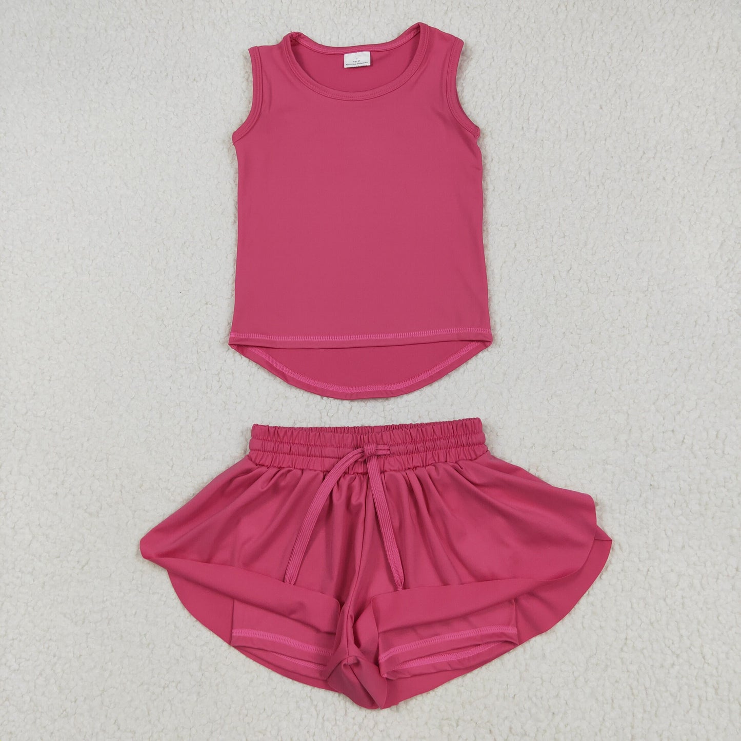 GSSO2500 Pure Rose Red Yoga Milk Silk Sleeveless Top Shorts Set Girls Boutique Outfit 202505 RTS