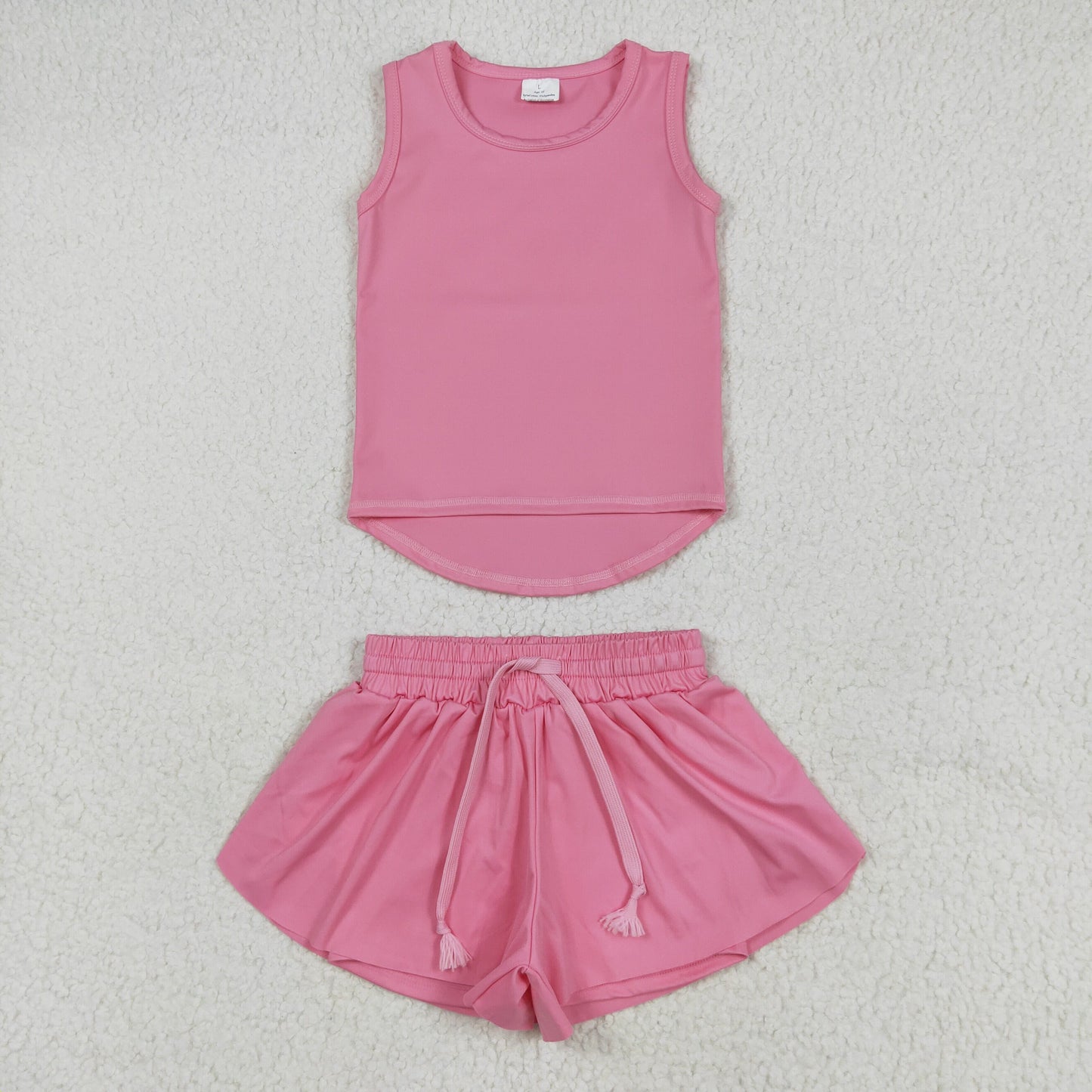 GSSO2501 Pure Hot Pink Yoga Milk Silk Sleeveless Top Shorts Set Girls Boutique Outfit 202505 RTS