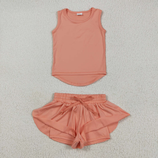 GSSO2502 Pure Orange Yoga Milk Silk Sleeveless Top Shorts Set Girls Boutique Outfit 202505 RTS