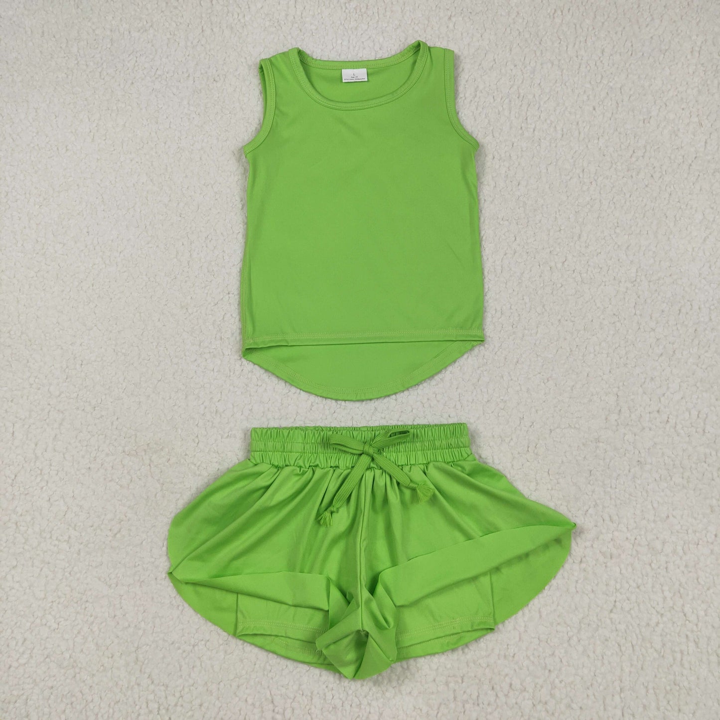 GSSO2503 Pure Green Yoga Milk Silk Sleeveless Top Shorts Set Girls Boutique Outfit 202505 RTS