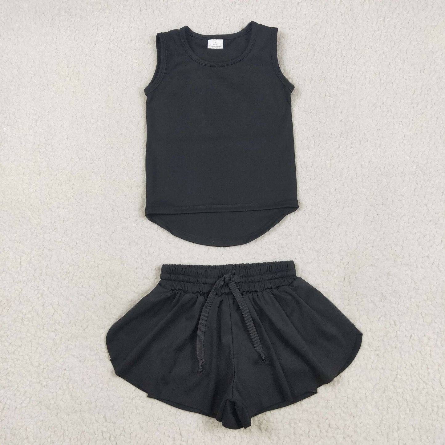 GSSO2505 Pure Black Yoga Milk Silk Sleeveless Top Shorts Set Girls Boutique Outfit 202505 RTS