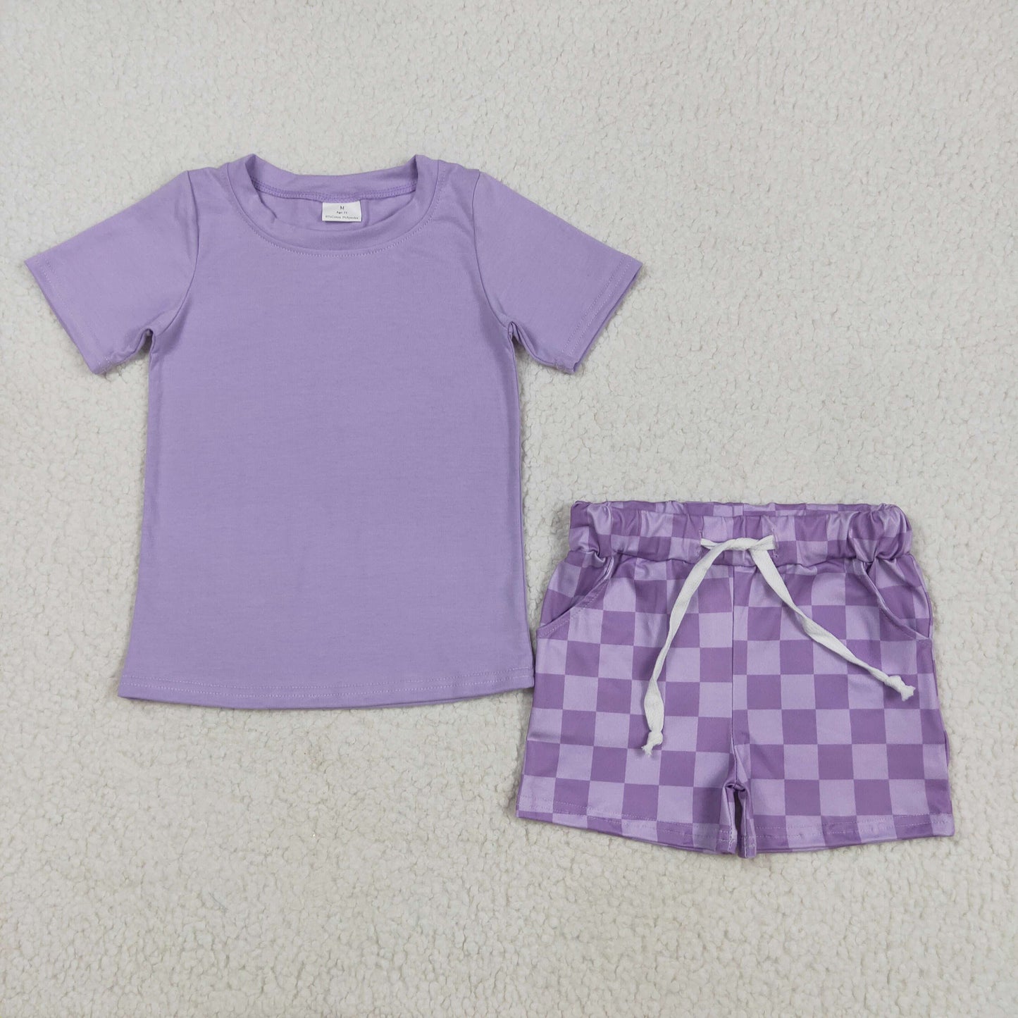 GSSO2524 pure purple short sleeve top plaid shorts set girls boutique outfit 202505 RTS