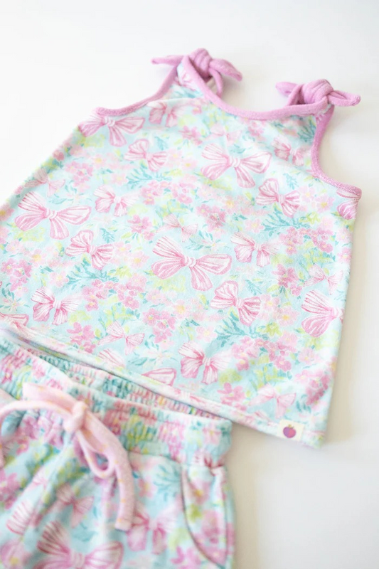 preorder GSSO2550 Blue Green Flower Leaf Purple Pink Flower Sleeveless Top Shorts Sets Girls Boutique Outfits 202504