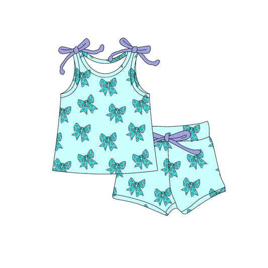 preorder GSSO2598 Blue Green Bows Purple Drawstring Halter Shorts Sets Girls Boutique Outfits 202504