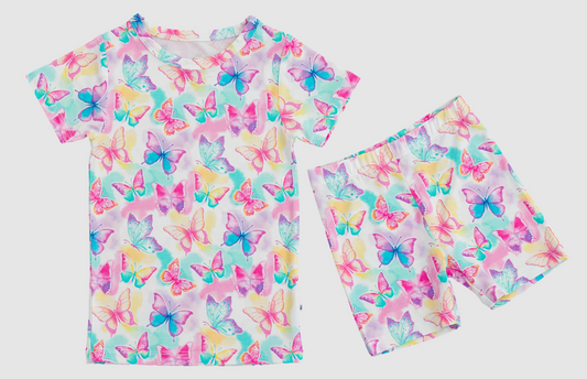 preorder GSSO2603 Colored Butterfly Short Sleeve Shorts Pajamas Sets Girls Boutique Outfits 202504