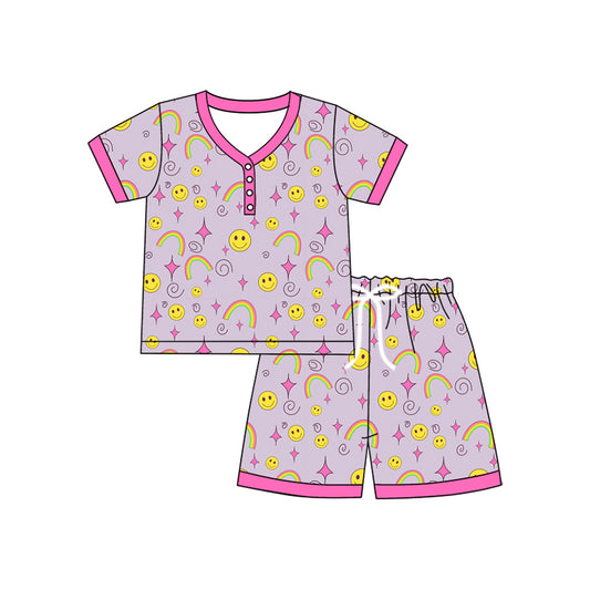 preorder GSSO2611 Smile Face Star Rose Red Short Sleeve Shorts Pajamas Set Women Boutique Outfit 202504