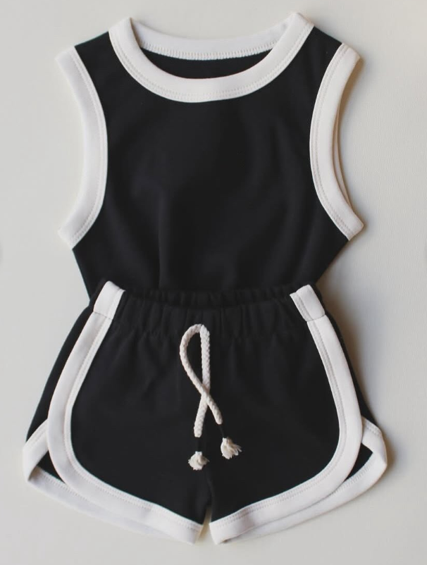 preorder GSSO2628 Black Cotton Sleeveless Shorts Sets Girls Boutique Outfit 202504