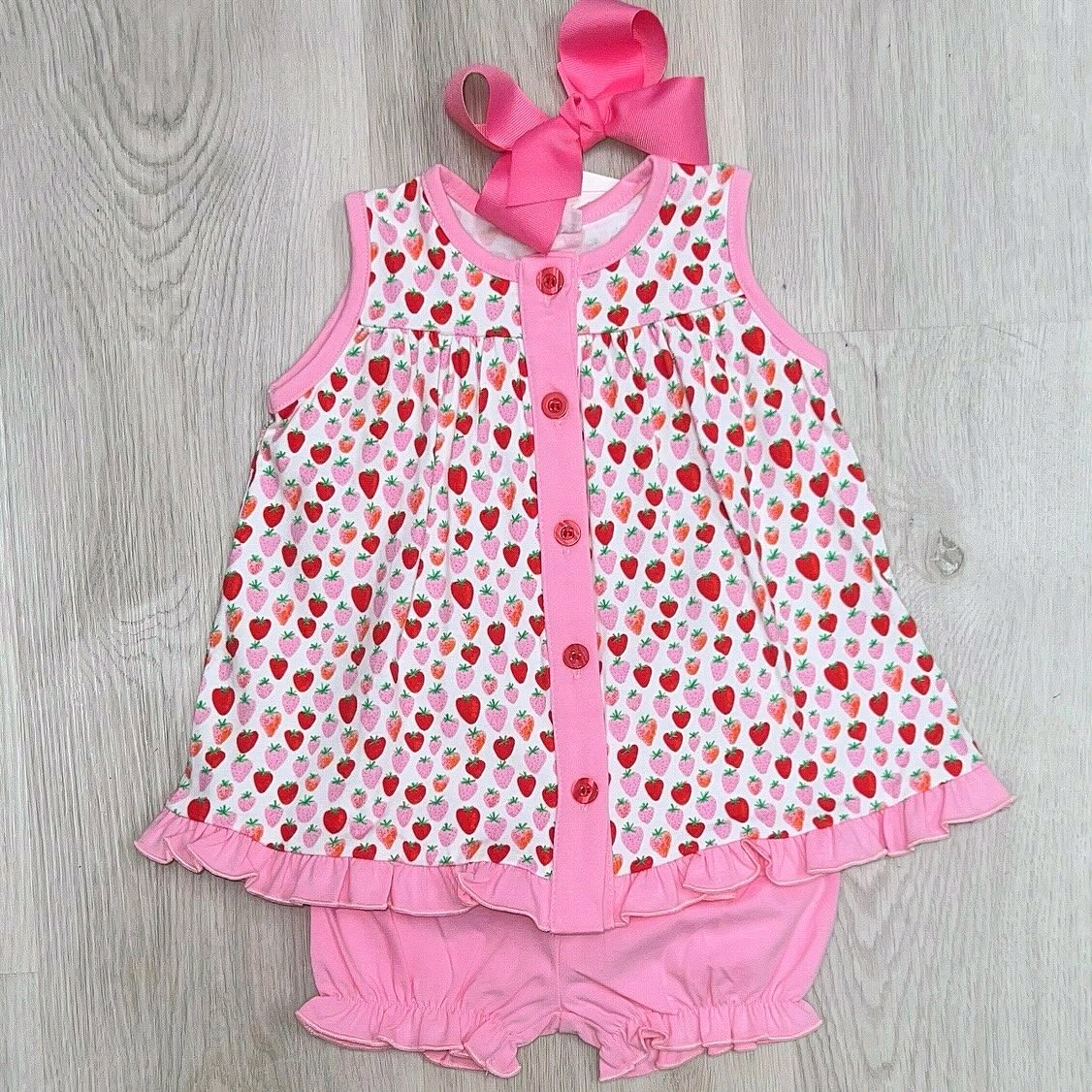 Preorder GSSO2656 Strawberry Pink Sleeveless Ruffle Shorts Set Girls Boutique Outfit  202505
