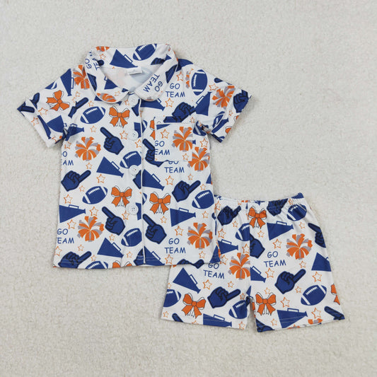 GSSO2675 Go Team Navy Blue Polo Short Sleeve Shorts Girls Pajamas Sets 202508 RTS