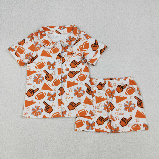 GSSO2676 Go Team Orange Polo Short Sleeve Shorts Pajamas Girls Sets 202509 RTS