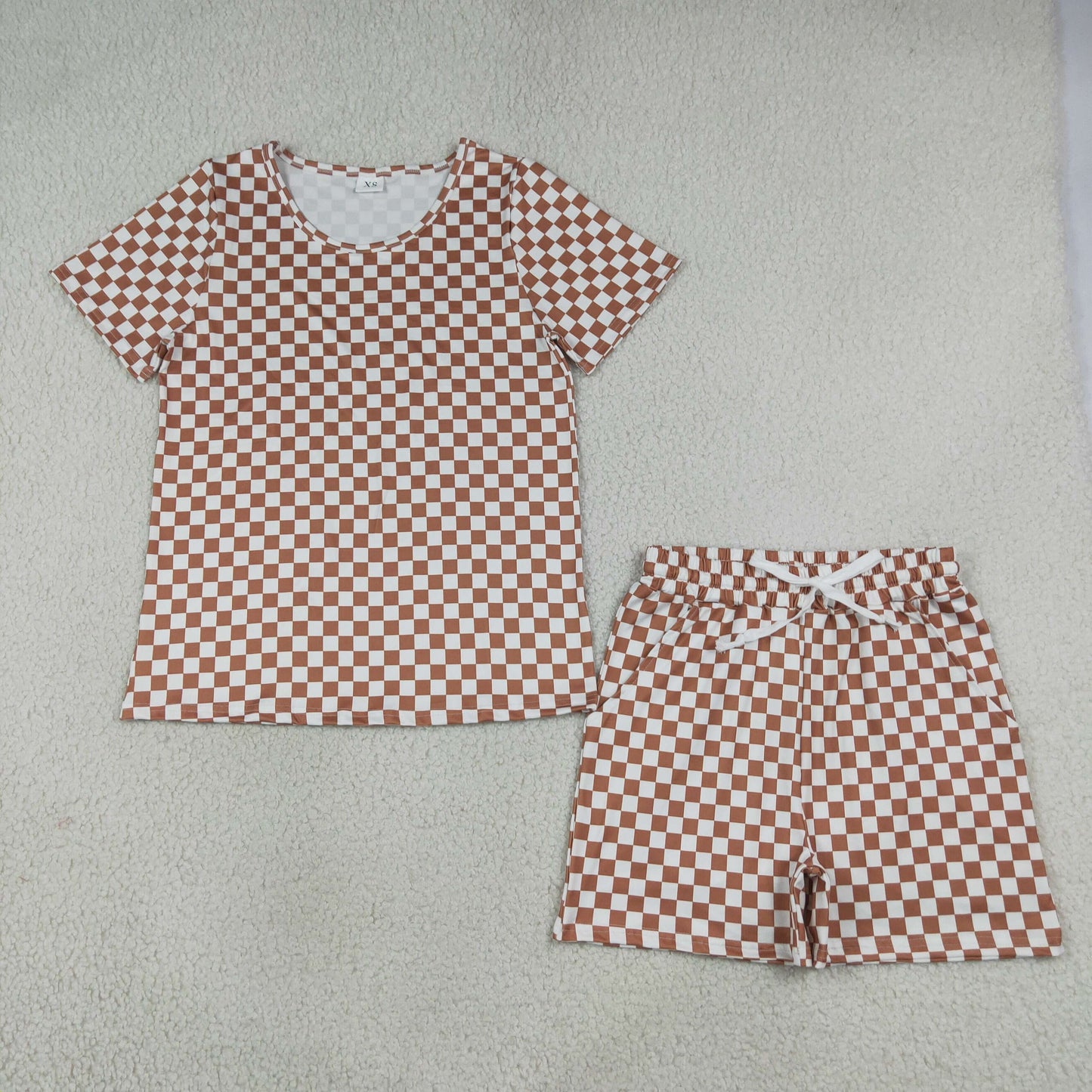 GSSO2680  RTS adult pajamas brown gingham adult women summer set