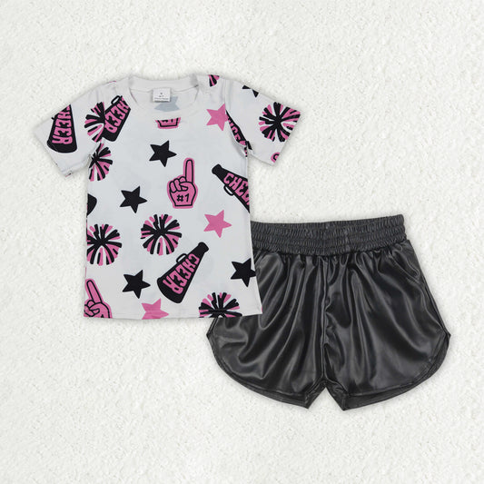GSSO2686 4th of July Rose Red Star Shirts Black Leather Shorts Set Girls Boutique 202506 RTS