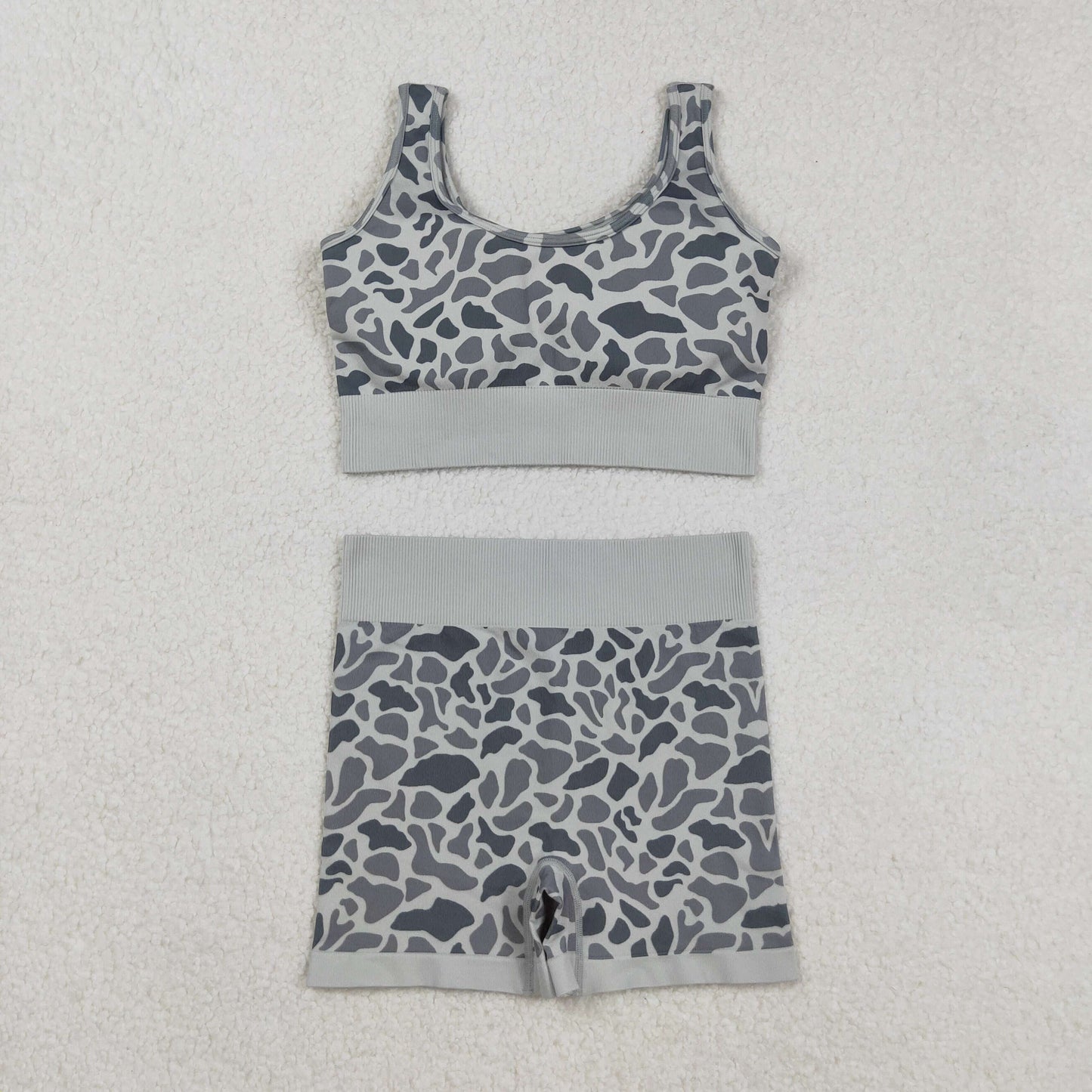 GSSO2702 Adult Women Gray Camouflage Sleeveless Shorts Sets  202509 RTS