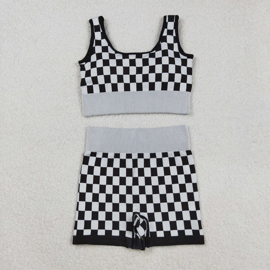 GSSO2703 Adult Women Black Plaid Vest with Shorts Sets  202509 RTS