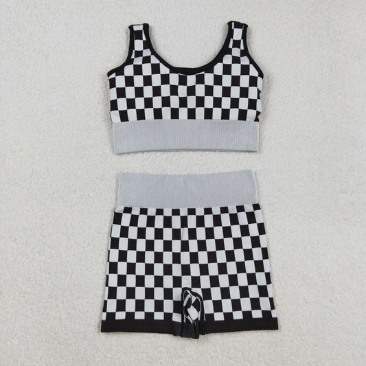 GSSO2703 Adult Women Black Plaid Vest with Shorts Sets  202509 RTS