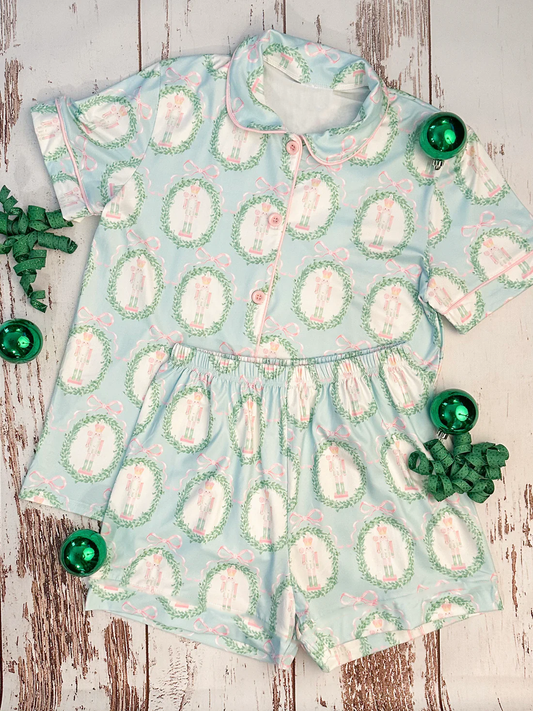 MOQ 8 Preorder GSSO2705 Girls Boutique Christmas Nutcracker Button Short Sleeve Shorts Sets 202509