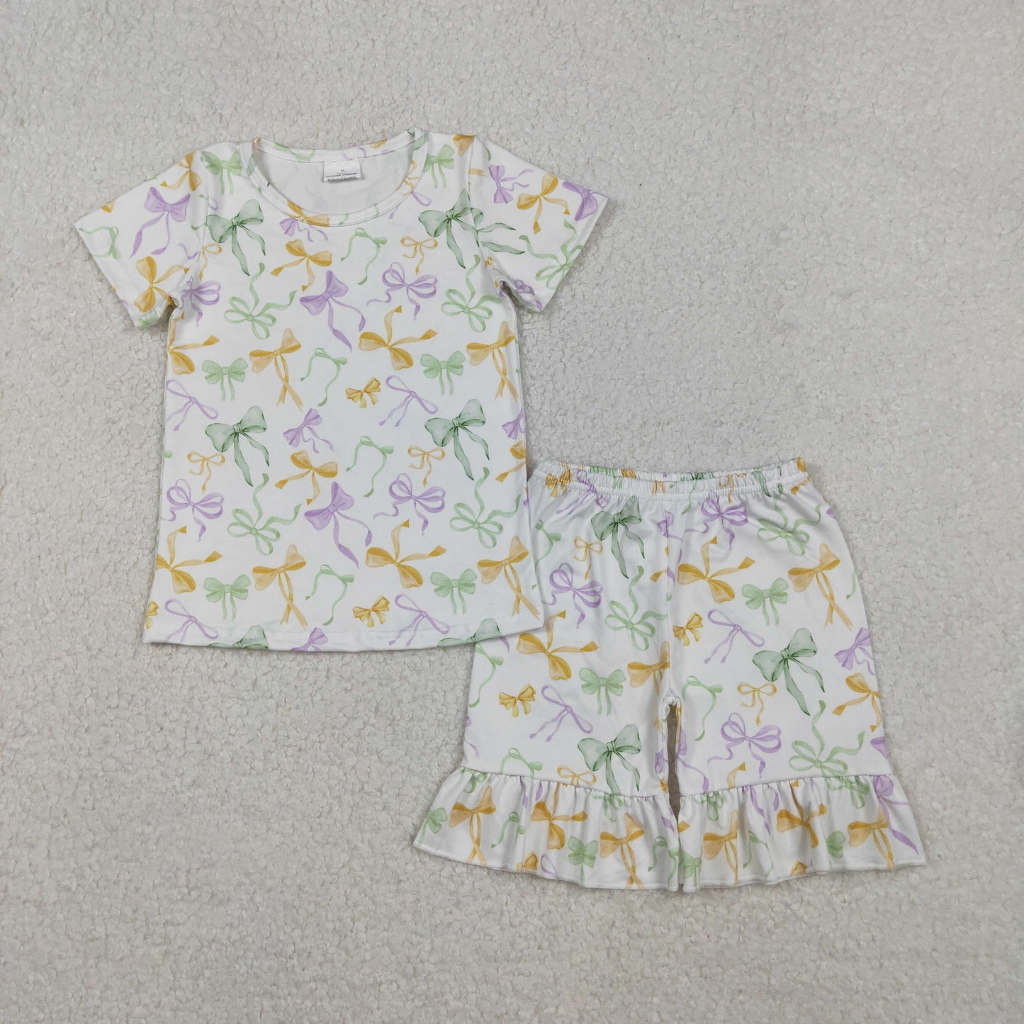 GSSO2717 Mardi Gras Bows Short Sleeve Shorts Girls Set 202510 RTS
