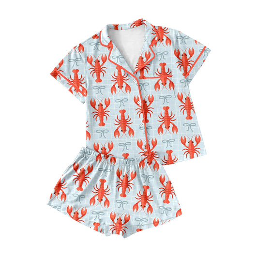 MOQ 8 Preorder GSSO2720  Mardi Gras Adult Female Crayfish Polo Short Sleeve Shorts Sets 202510