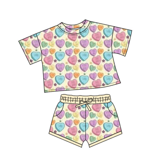 MOQ 5 preorder GSSO2735 Valentine‘s Day Love Short-Sleeved Shorts Girls Set 202510