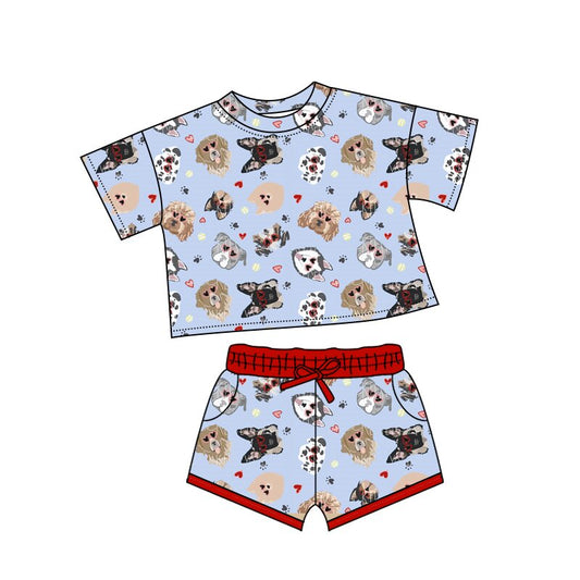 MOQ 5 preorder GSSO2736 Valentine‘s Day Puppy Love Short-Sleeved Shorts Girls Set 202510