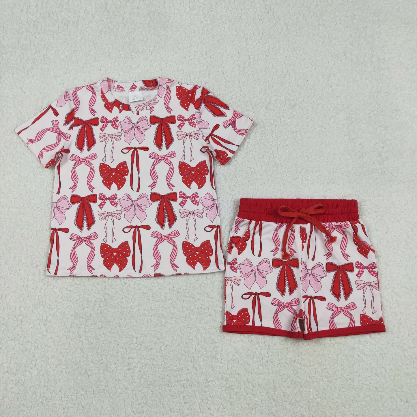 GSSO2737 Valentine‘s Day Bows Red Short-Sleeved Shorts Girls Set 202512 RTS