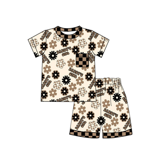 MOQ 5 preorder GSSO2761 DADDY‘S GIRL Flower Plaid Short Sleeve Shorts Girls Set 202510