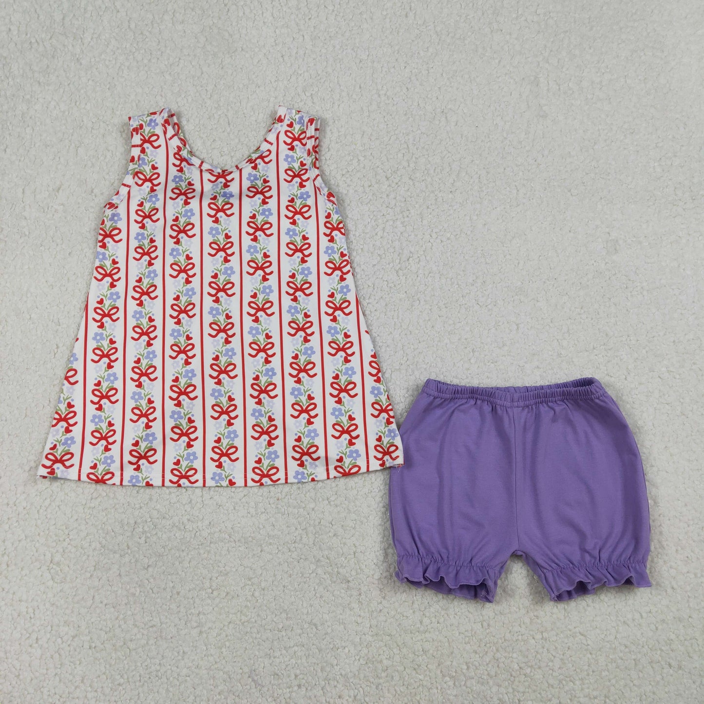 GSSO2785 Flower Love Bows Sleeveless Top Shorts Girls Sets 202601 RTS