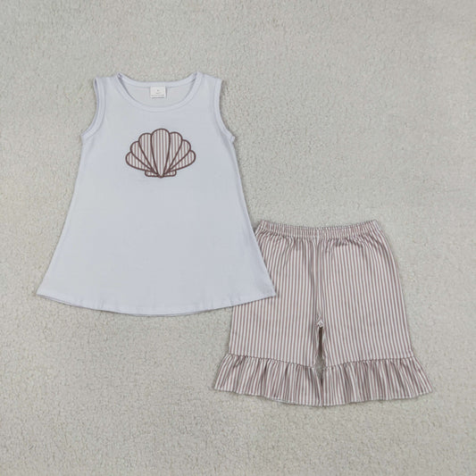 GSSO2787 Embroidered Shell White Sleeveless Stripe Shorts Girls Sets 202512 RTS