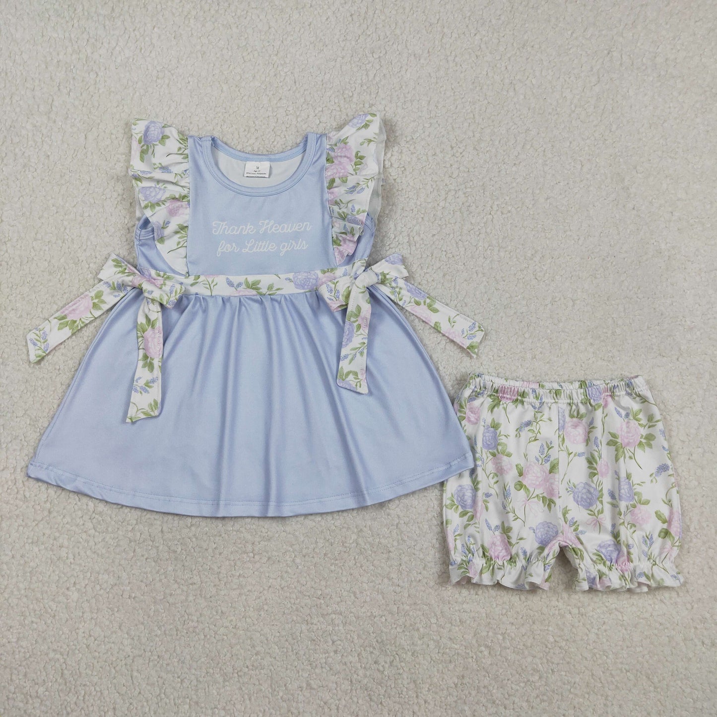 GSSO2846 Thank Heaven for Little Girls' Floral Blue Flying Sleeve Shorts Girls Sets 202603 RTS