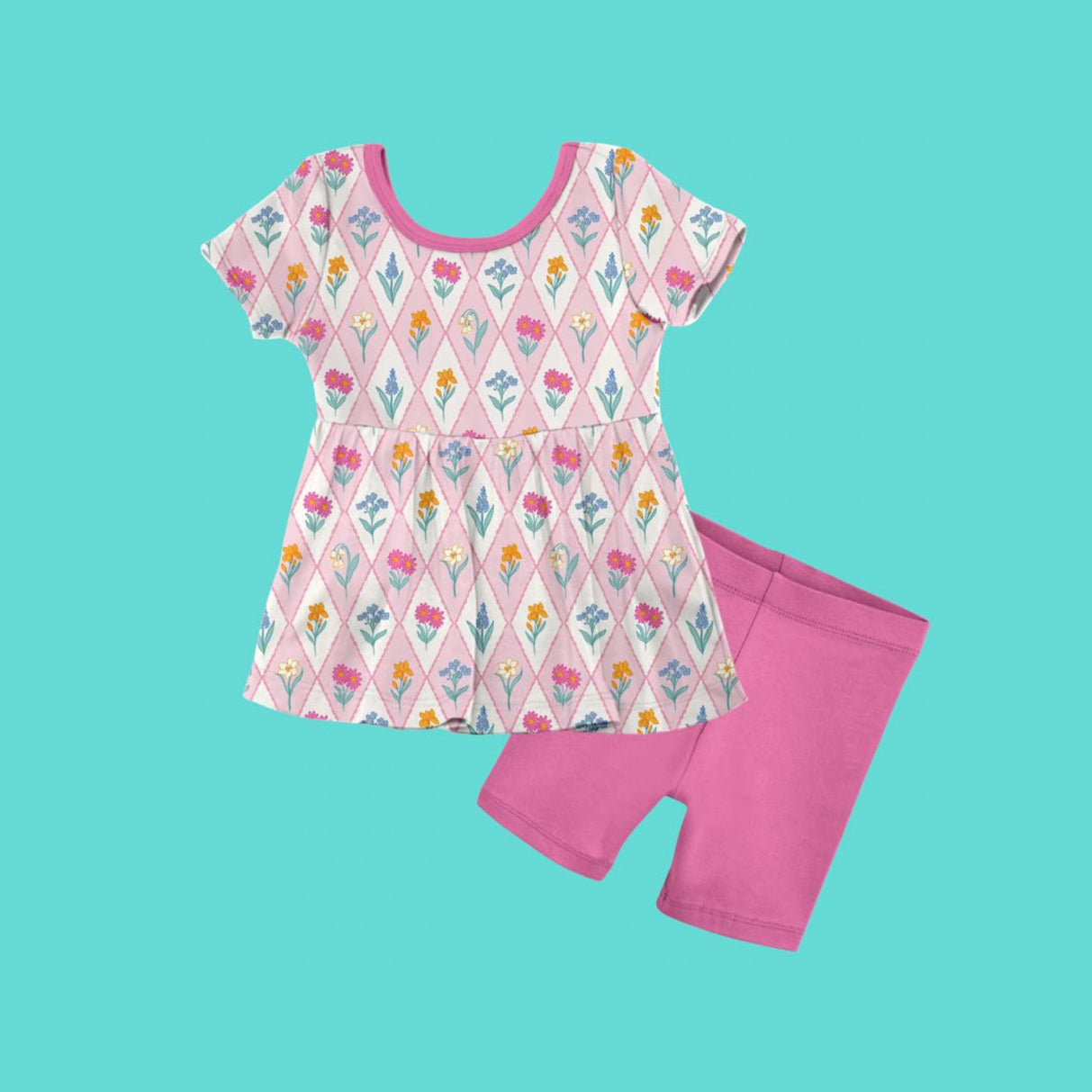 MOQ 5 PCS Preorder GSD3093 Flower Plaid Pink Short Sleeve Shorts Girls Sets 202511