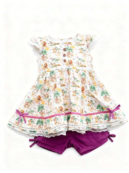 MOQ 5 PCS Preorder GSSO2925 Cartoon Lion Lace Ruffle Flying Sleeve Shorts Girls Sets 202511