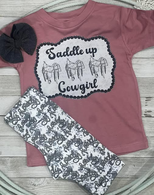 MOQ 5 PCS Preorder GSSO2943 Cowgirl Red Short Sleeve Shorts Girls Sets 202511