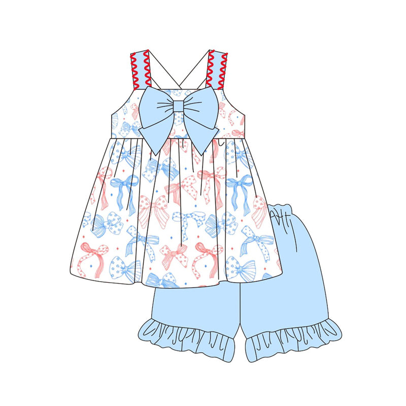 MOQ 5 PCS Preorder GSSO2956 4th of July Bows Star Sleeveless Shorts Girls Sets 202511