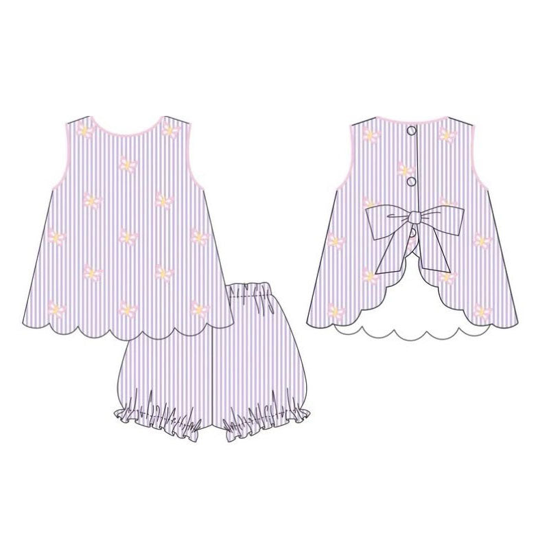 MOQ 5 PCS Preorder GSSO2963 Butterfly Purple Stripe Sleeveless Shorts Girls Sets 202511