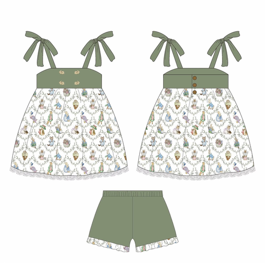 MOQ 5 PCS Preorder GSSO2986 Easter Bunny Green Halter Shorts Girls Sets 202512