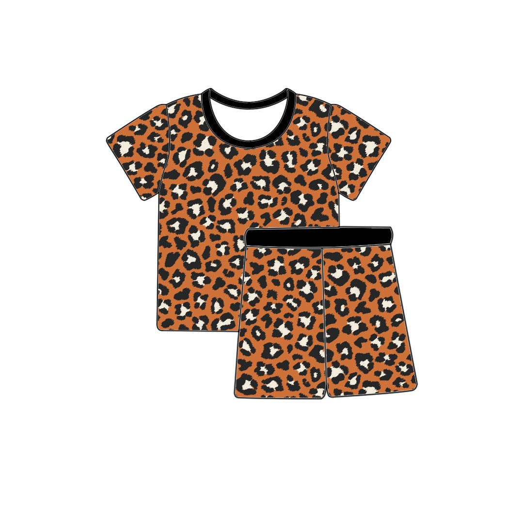 MOQ 5 PCS Preorder GSSO2987 Brown Leopard Short Sleeve Shorts Girls Sets 202512