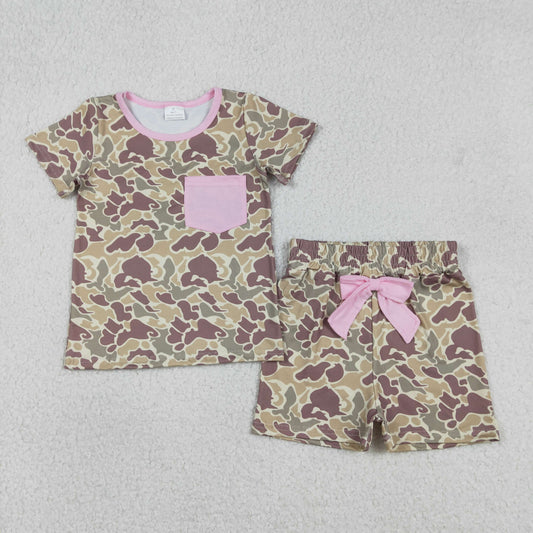 GSSO2994 Light Brown Camouflage Pink Pocket Short Sleeve Shorts Girls Sets 202512 RTS