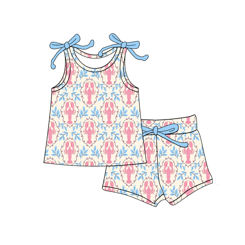 MOQ 5 PCS Preorder GSSO3015 Crayfish Blue Sleeveless Shorts Girls  Sets 202512
