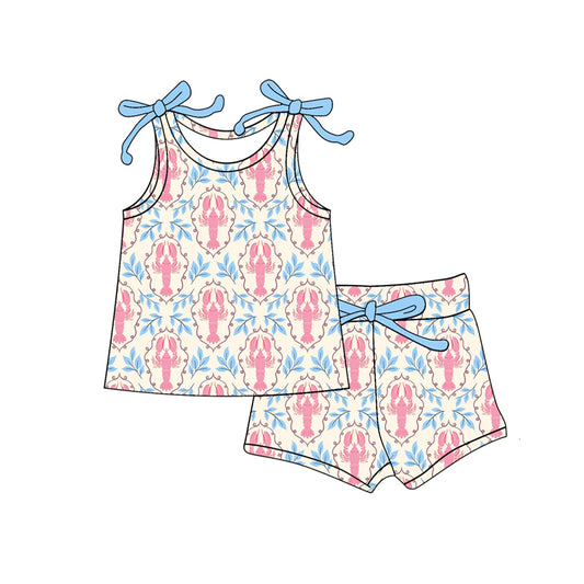 MOQ 5 PCS Preorder GSSO3015 Crayfish Blue Sleeveless Shorts Girls  Sets 202512