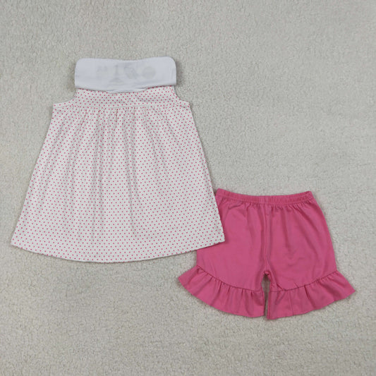 GSSO3019 Embroidered Easter Cross Dots Sleeveless Rose Red Ruffle Shorts Girls  Sets 202603 RTS