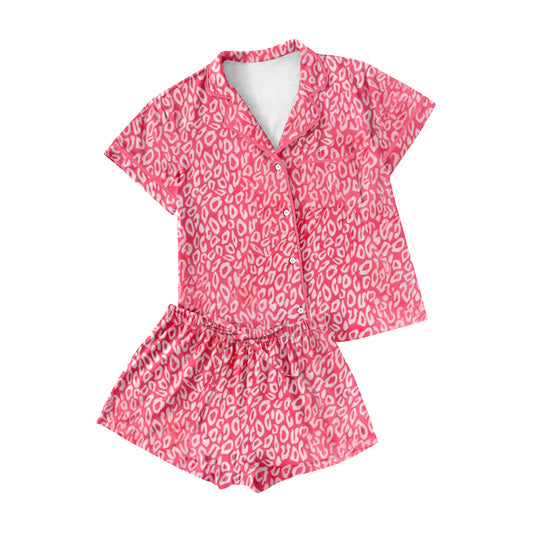 MOQ 5 PCS preorder GSSO30631 Adult Female Leopard Pink Red Polo Button Short Sleeve Shorts Pajama Set 202512