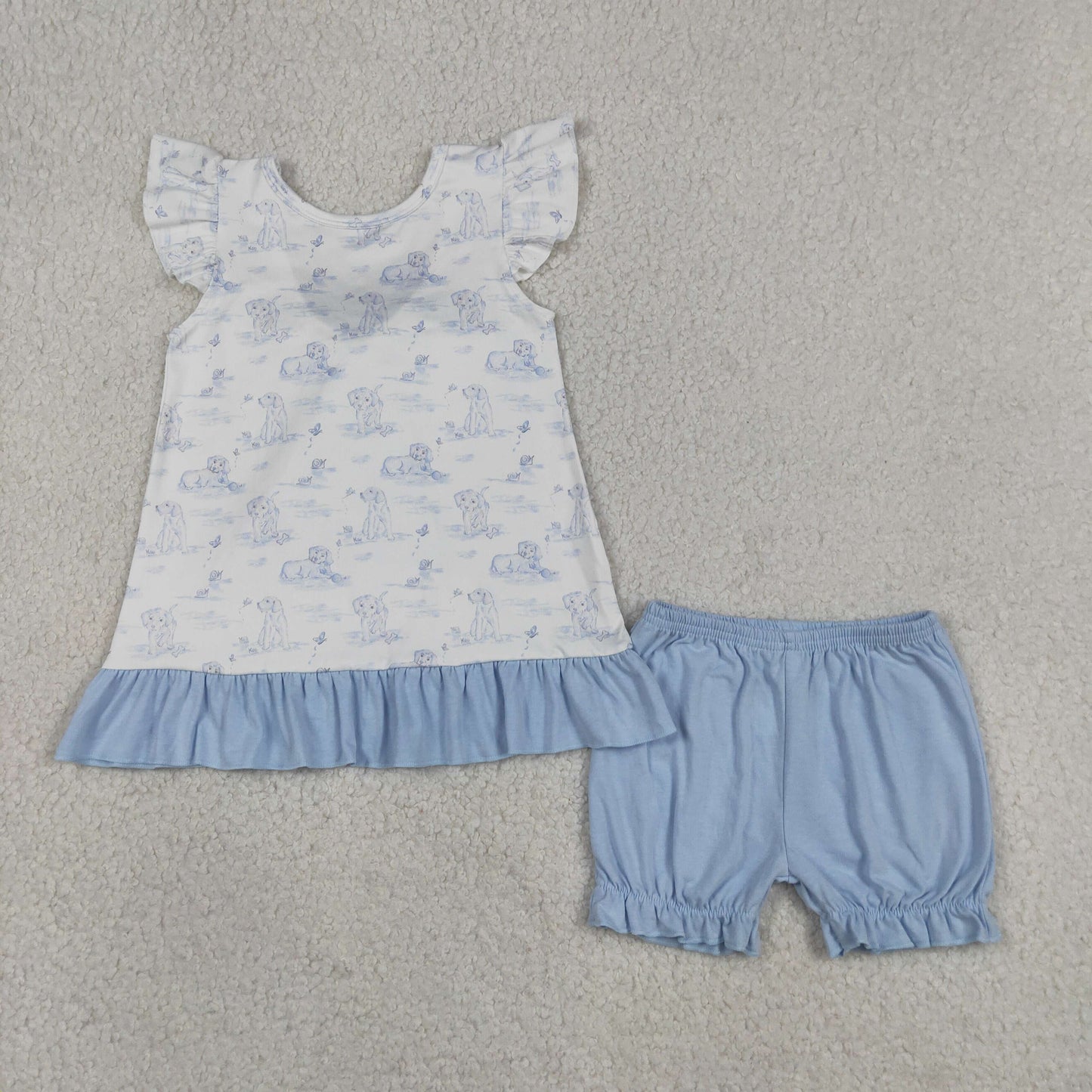 GSSO3061 Puppy Blue Flying Sleeve Shorts Girls Sets 202604 RTS