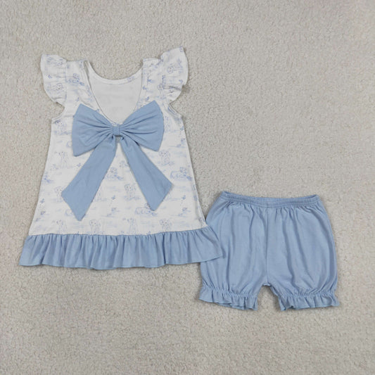 GSSO3061 Puppy Blue Flying Sleeve Shorts Girls Sets 202604 RTS
