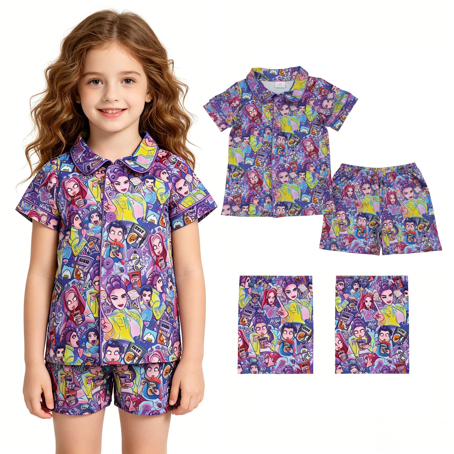 GSSO3087 K-POP Polo Short Sleeve Shorts Girls Pajama Set 202604 RTS
