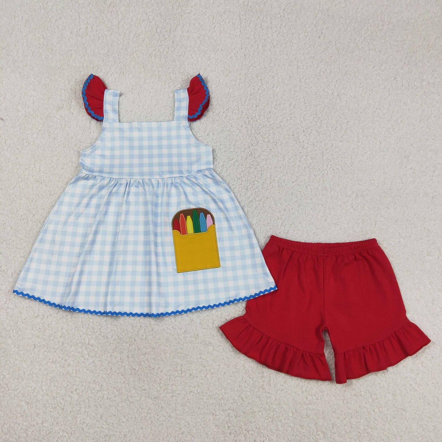 Sibling Matching Clothes Embroidered Back to School Red Short Sleeve Boys Girls Sets 202603 RTS