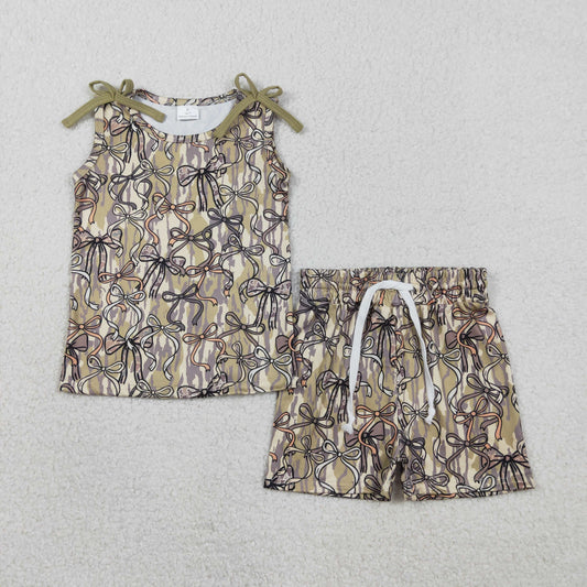 GSSO3127  Bows Camouflage Army Green Sleeveless Shorts Girls Pajama Set 202601 RTS