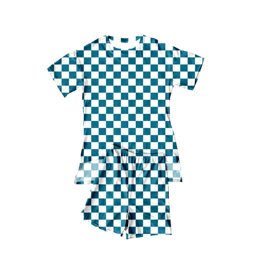 MOQ 5 PCS Preorder GSSO3153 Green White Plaid Short Sleeve Shorts Girls Sets 202601