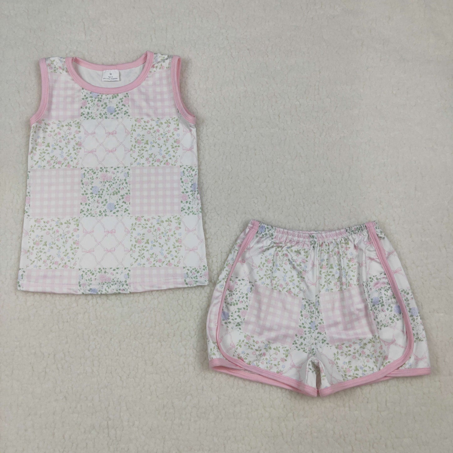 GSSO3168 Floral Bows Plaid Sleeveless Shorts Girls Sets 202604 RTS