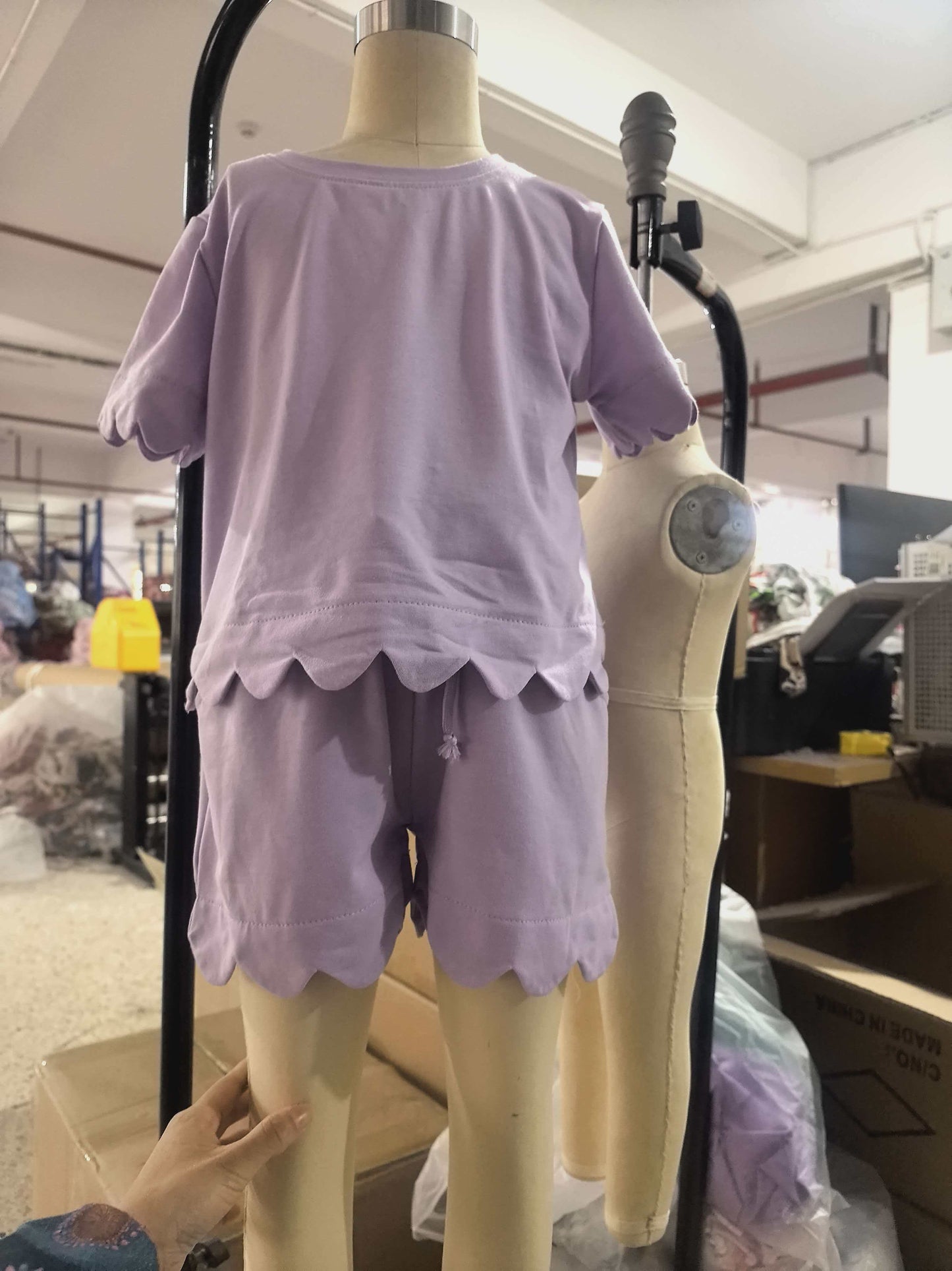 GSSO3171  Solid Cotton Purple Ruffle Short Sleeve Shorts Girls Sets 202603 RTS